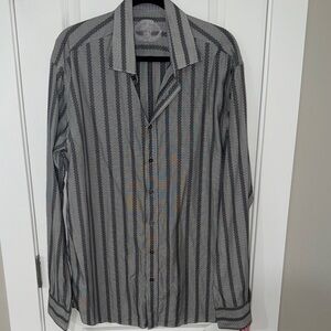 Bugatchi Men's Blue and Gray Patterned Shirt